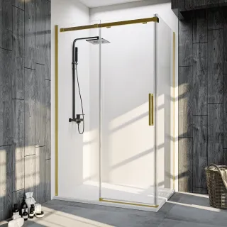 Душевой уголок Veconi Rovigo RV-070G, 1200х900х1950, брашированное золото, стекло прозрачное